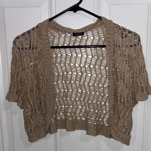 Rue21 Open Knit Short Sleeve Cardigan - Taupe Beige